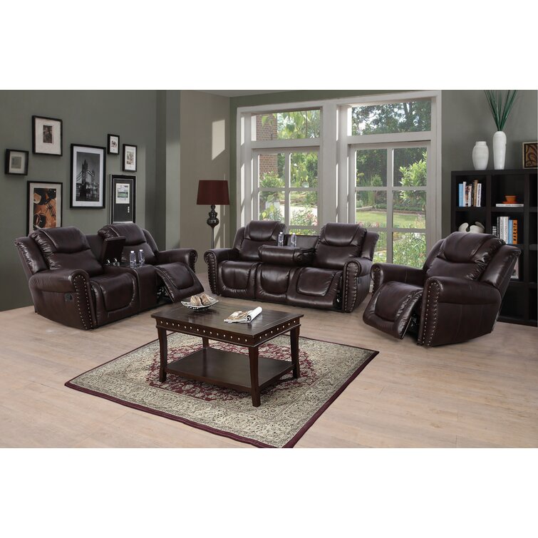 3 - Piece Vegan Leather Reclining Living Room Set